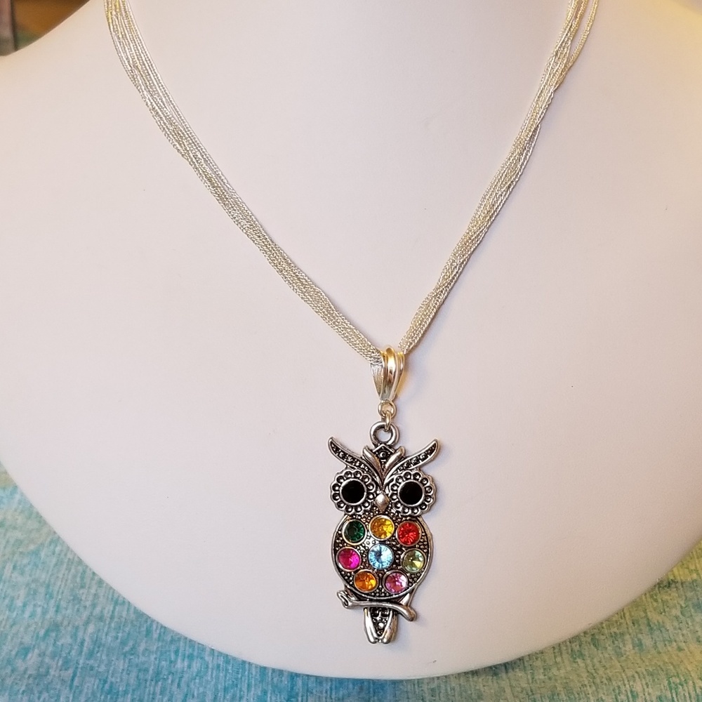Handmade Owl Pendant 16" Necklace Sterling